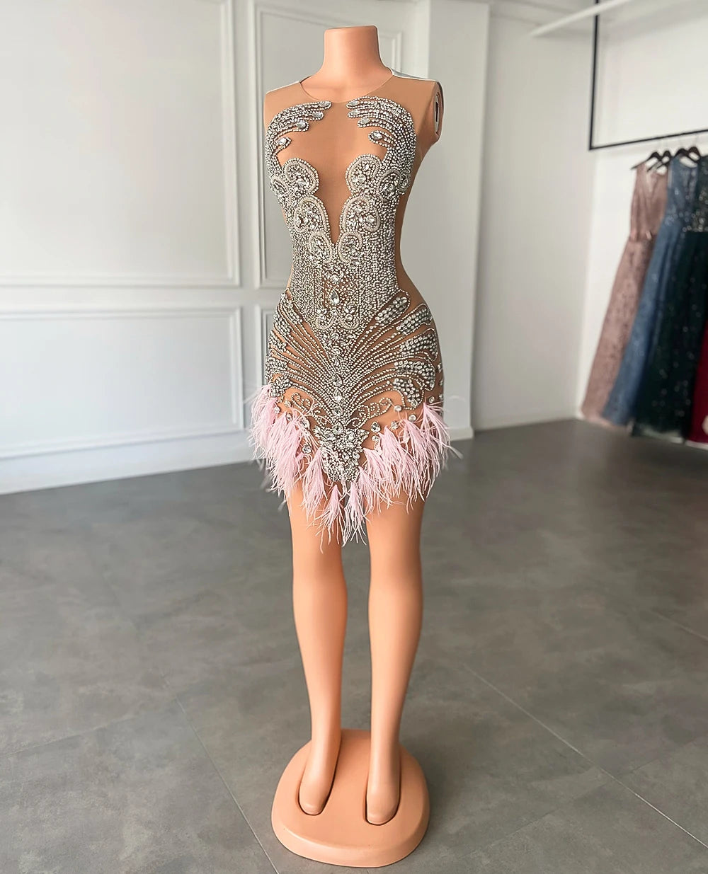 Evening wear Dresses: Prom Dresses Luxury Silver Crystals See Through