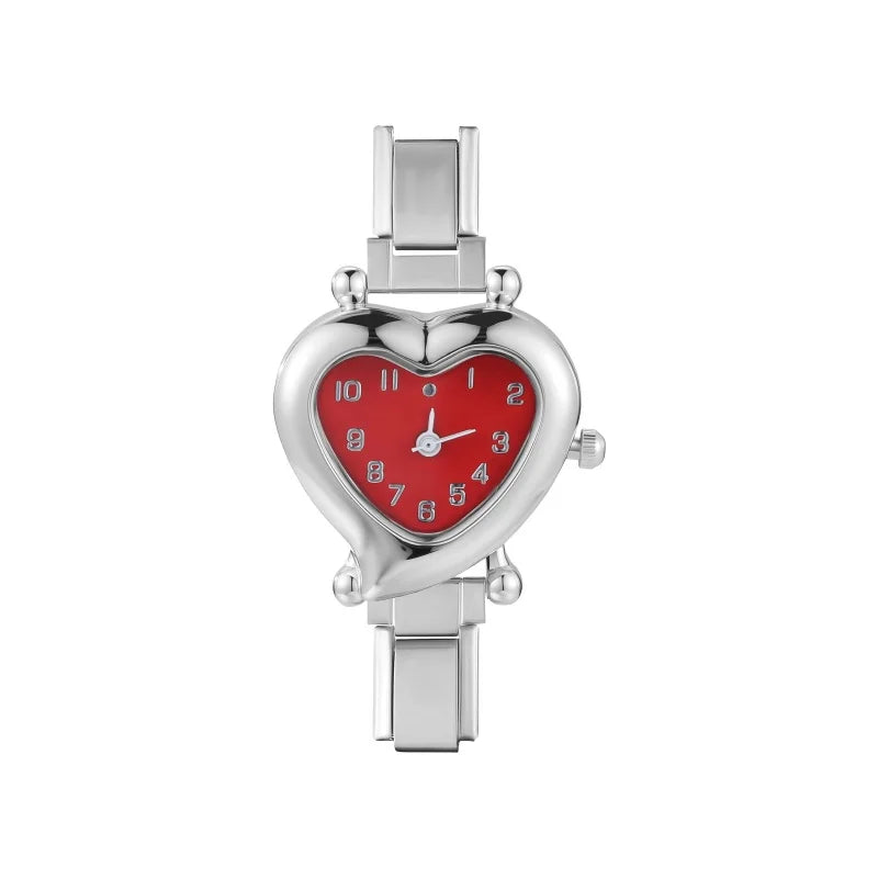 High Quality Fashion DIY 9MM Width Italian Elastic Charm Stainless Heart Shape Watch Bracelet Bangle for Friend Birthday Jewelry