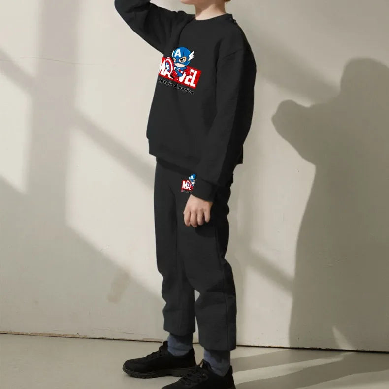 Marvel Spring/autumn Children's Clothing  Sets Captain America Boys O Neck Hoodies Pants Two Piece Casual Pullover Set for Kids