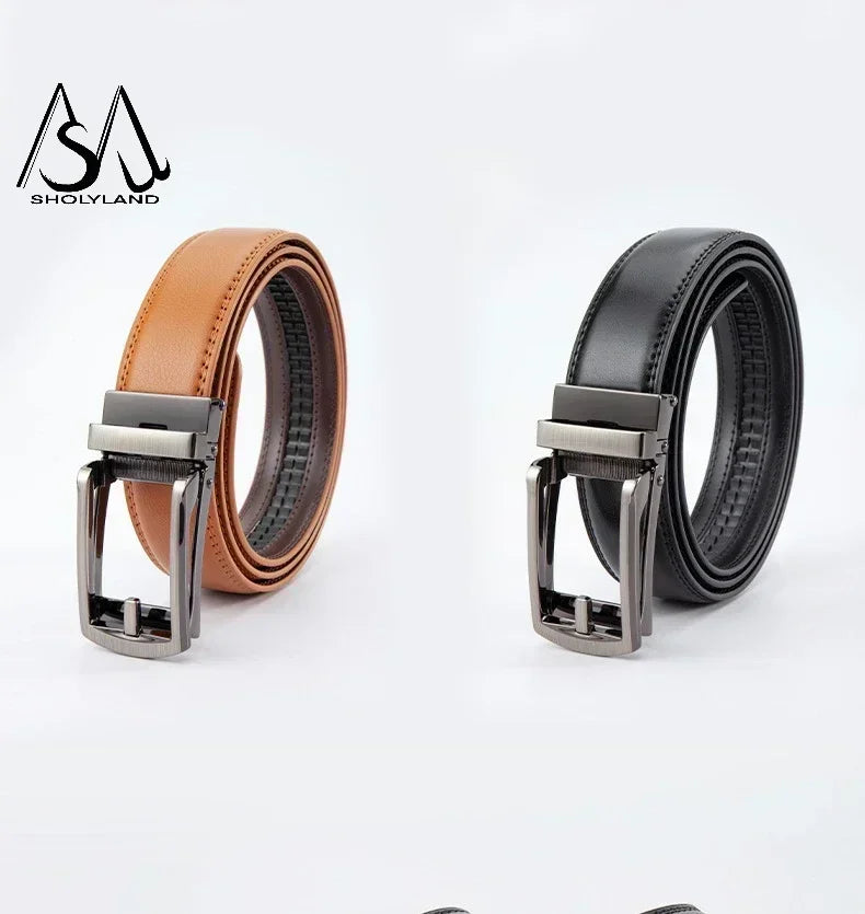 New Trendy Fashion Versatile Leather Men's Belt Alloy Automatic Buckle Two-layer Cowhide Classic Business Versatile Men's Belt