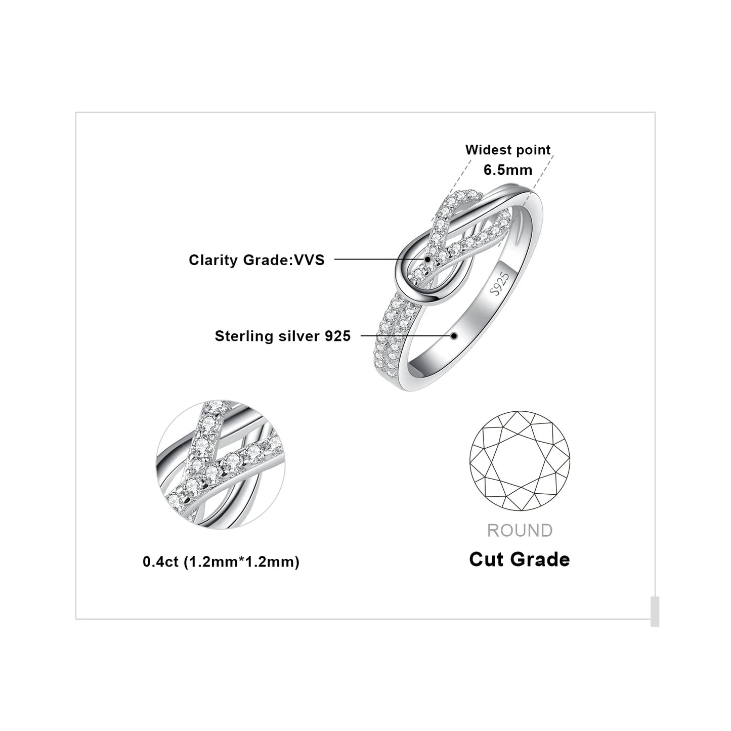 Infinity Love Knot Gemstone 925 Sterling Silver Statement Ring for Woman Fashion