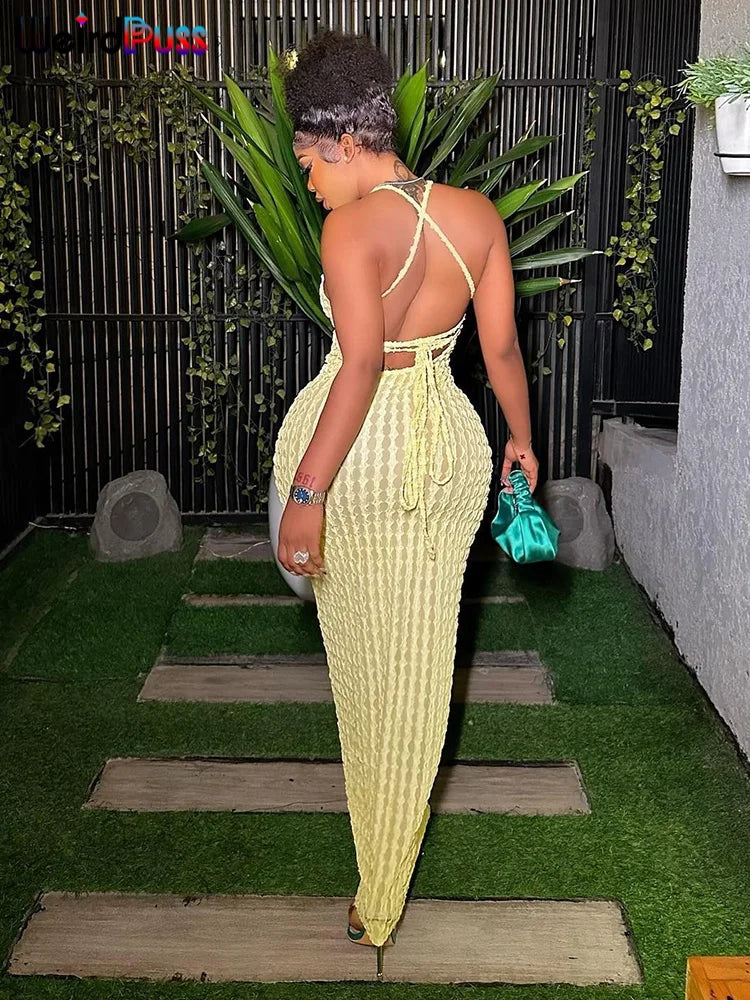Weird Puss Cross Bandage Women Maxi Dress Backless Sleeveless O Neck Elegant