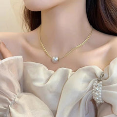 316L Stainless Steel Fashion Fine Jewelry Minimalist 2 Strand Snake Chain Pearl