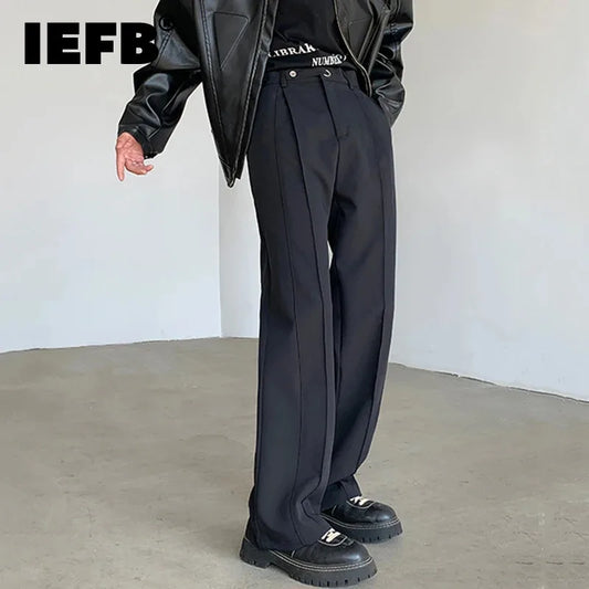 Men Causal Wide Leg Suit Pants Fashion Men's Straight Trousers