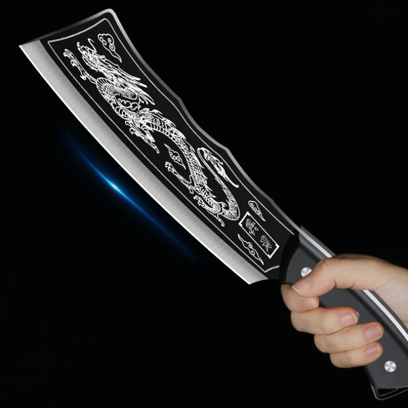 Dragon Pattern Forged Bone Chopping Knife Stainless Steel Meat Cleaver Sharp Knife