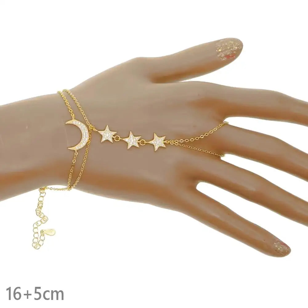 2025 New Micro Pave Clear CZ Tassel Hand Chain Bracelet Gold Color With Round CZ Station Double Chain Fashion Women Jewelry