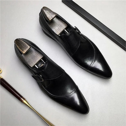 HKDQ Handmade Man Loafers Genuine Leather Black Monk Strap Men Dress Shoes Wedding Business Party Slip On Italian Formal Shoes