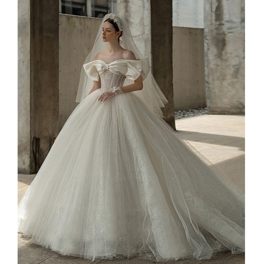 White Bridesmaid Dresses: Off The Shoulder Sweetheart Neck Shiny Beading Pearls