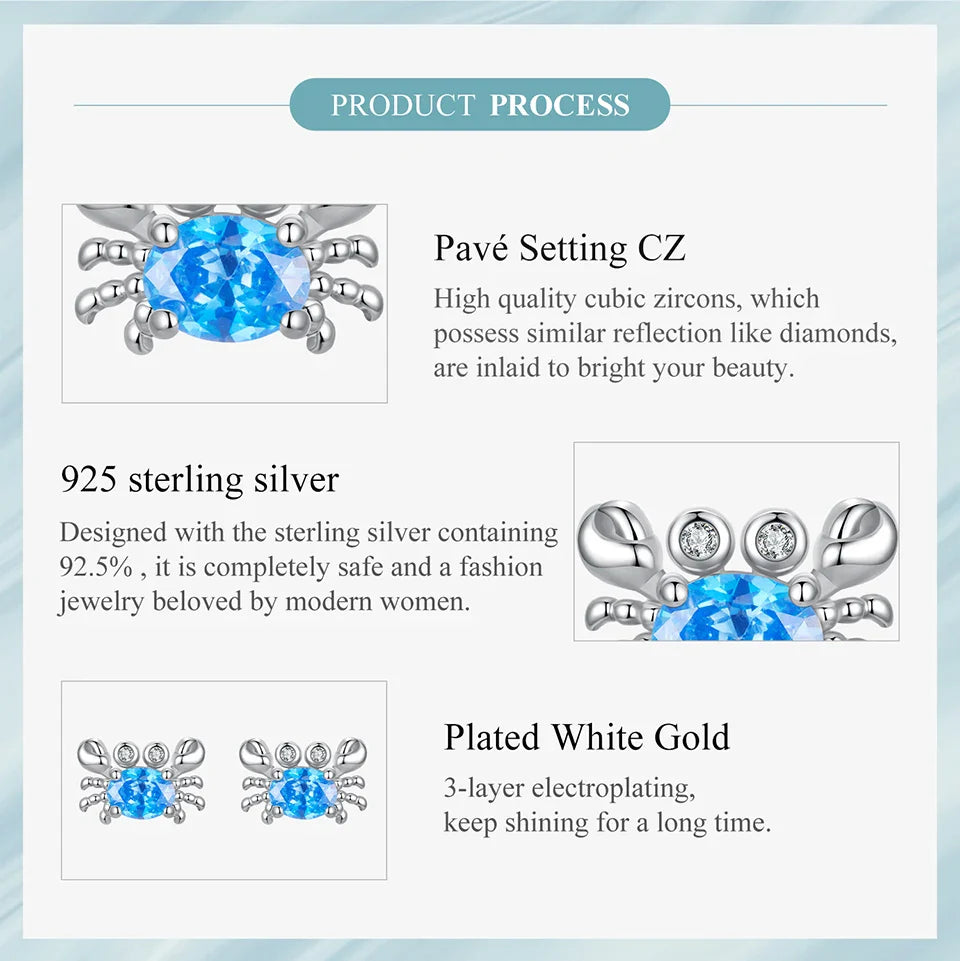 WOSTU 925 Sterling Silver Animals Cute Paws Rainbow Stud Earrings For Women Heart Oval Flower Zircon Crab Ear Studs Jewelry Gift