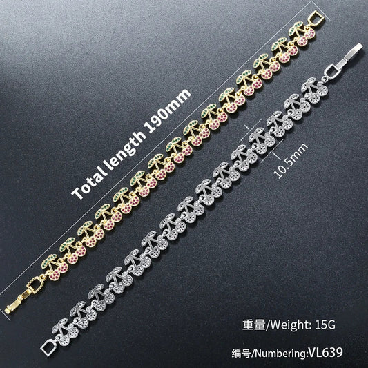 ZHUKOU Korea Fashion Red Cherry Zirconia Bracelet Women's Dopamine Style Jewellery Party Accessories:VL639