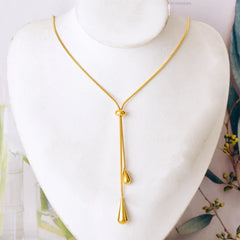 316L Stainless Steel Gold Color Teardrop Tassel Necklace Earrings Set For Women