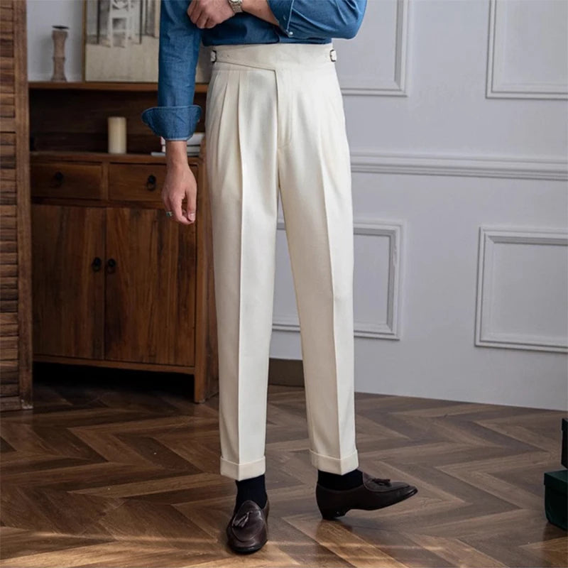 Autumn Winter Men's Business Pants Fashion Thickened Warm Solid Color