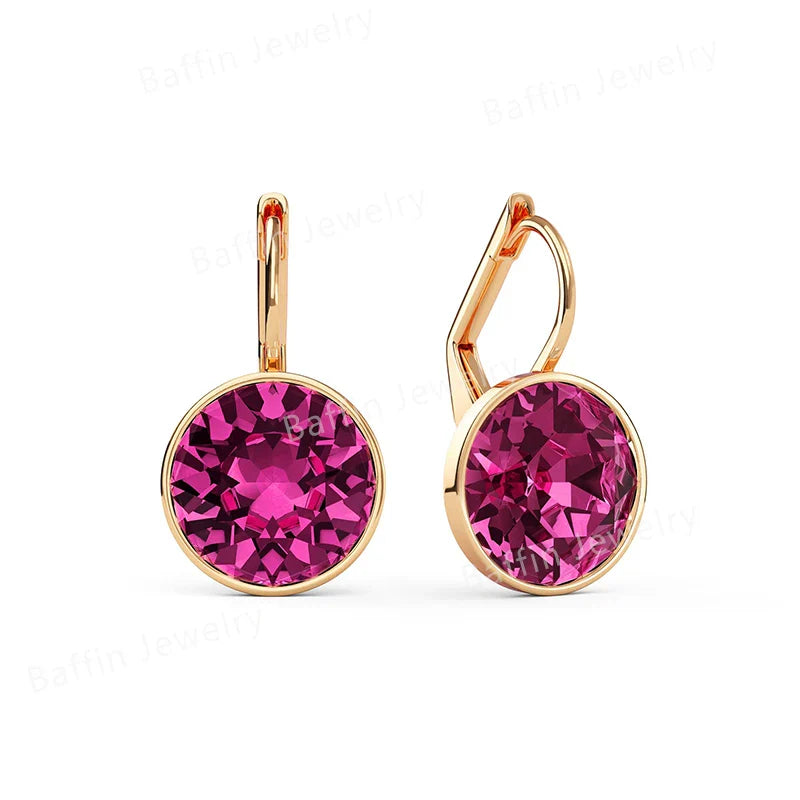 Bella Drop Earring for Women Christmas Birthday Premium Austrian Crystals Round Cut Dangle Silver Gold Color Pierced Jewelry