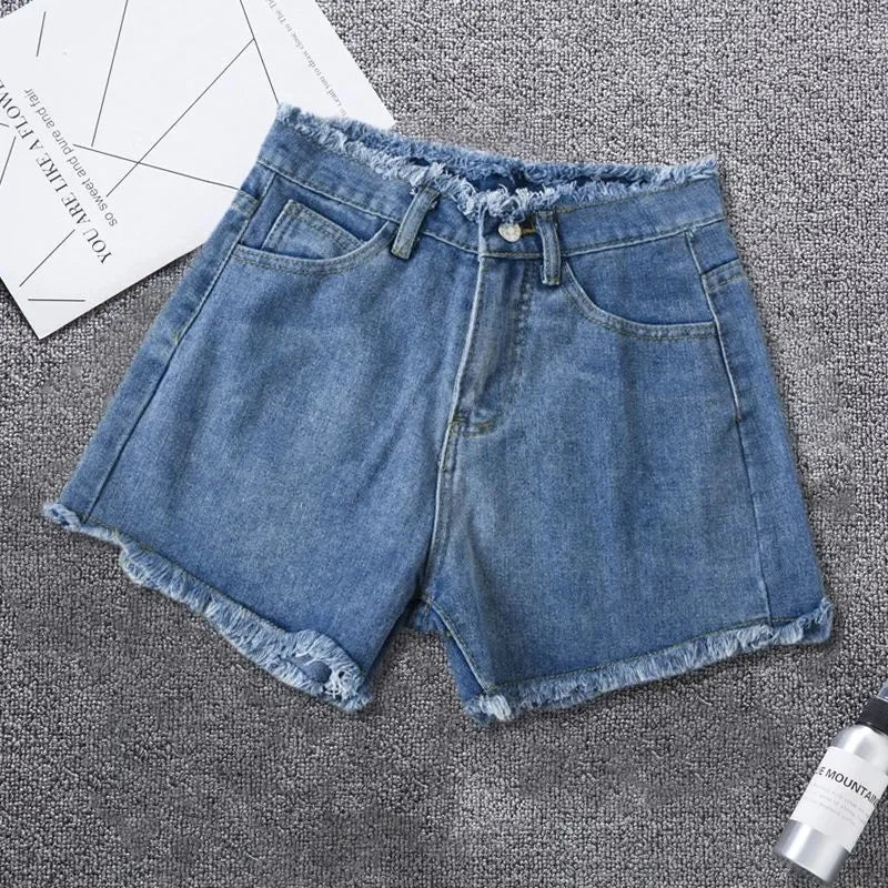 2025 Summer Woman High Haist Jeans Shorts Fashion Rough-edges Denim Short Pants Schoolgirl Casual Pants Blue Black White Jeans