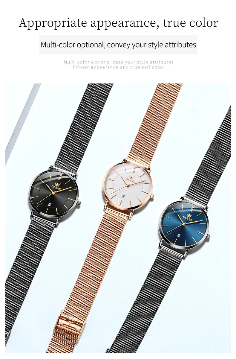 OLEVS Watches For Women Quartz Waterproof Watch Luxury Lady's Watch Stainless Steel Rose Gold Set Gift Box