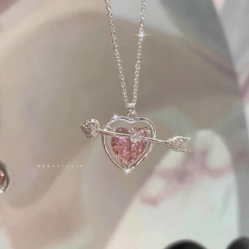 Fairy Elegant Pink Round Crystal Pendant Necklace Simple Design Korean Fashion Girls Women Star Clavicle Chain Jewelry Gifts
