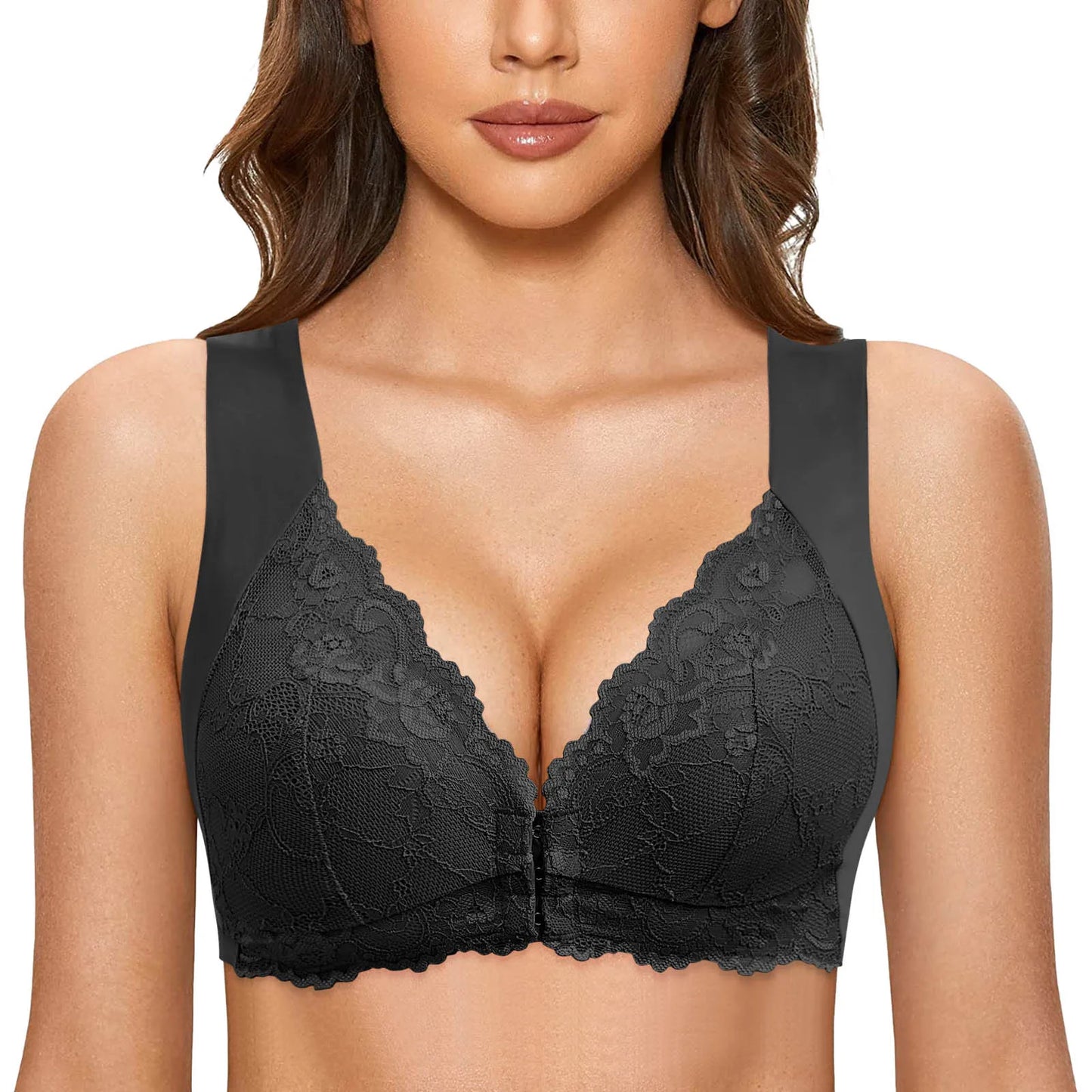 Womens No Steel Ring Front Close Bra Lingerie T Back Seamless Unlined Bra