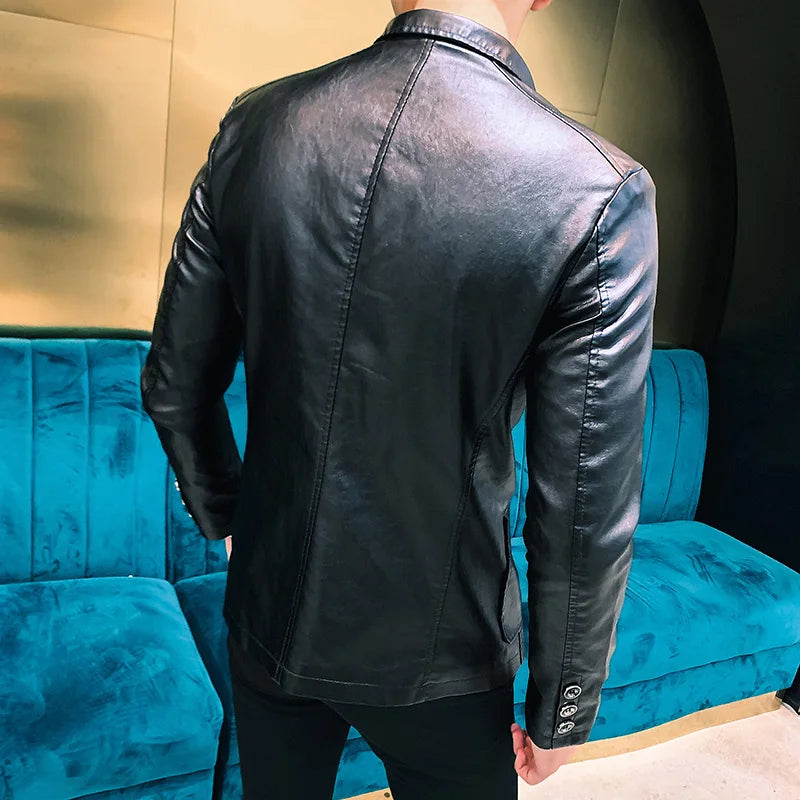 Mens Leather Jacket and Coats Spring and Autumn Men Business Casual