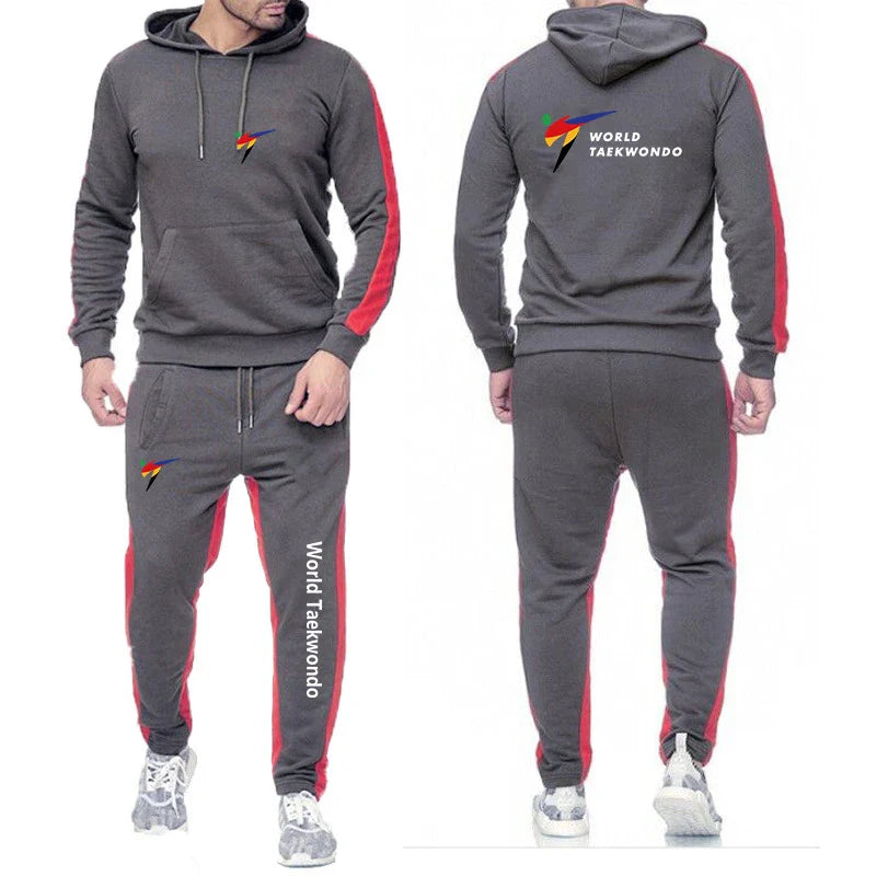 2025 WTF World Taekwondo Federation Men's New Solid Color Sweatshirt Set Casual Long-sleeved Hoodies +Sport Long Pants Suit