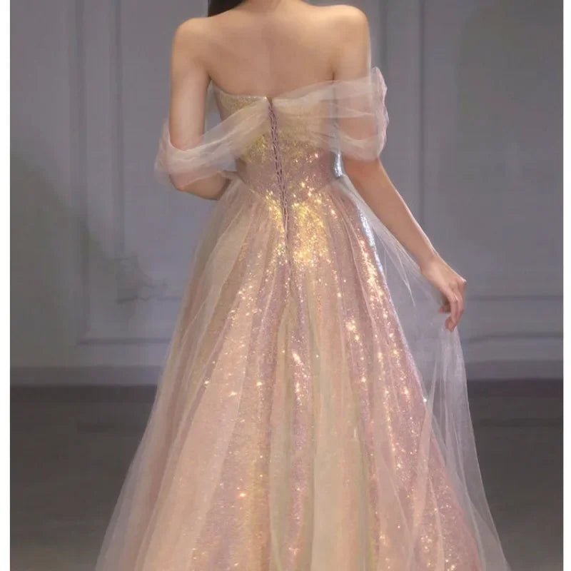 Homecoming Dresses: Evening Dress for Women Boat Neck Sparkle Pink Party