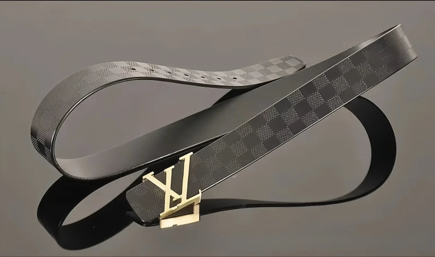 Light Luxury Mens Leather Belt Smooth Buckle Genuine Cowhide Perforated Pattern Fashion Trendy High End Versatile