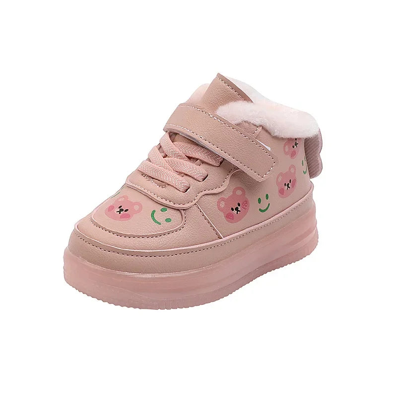 Children Cotton Shoes for Girls Led Lighted Plush Board Shoes Winter