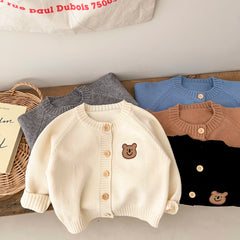 Baby Boys And Girls Baby Bear Embroidered Knitted Cardigan Children Leisure All Match Clothes