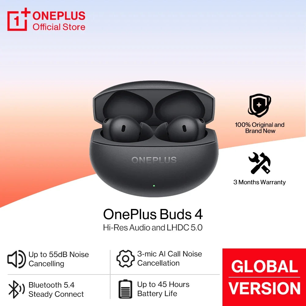 OnePlus Buds 4 Earphones Global Version 55dB ANC AI Call Noise Cancelling Portable Earbuds LHDC 5.0 Wireless Bluetooth 5.4