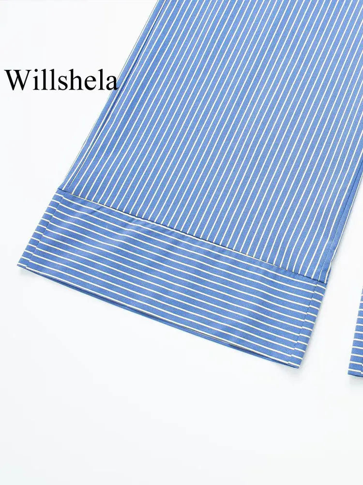 Women Fashion Striped Drawstring Lace Up Straight Pants Vintage Mid Elastic Trousers