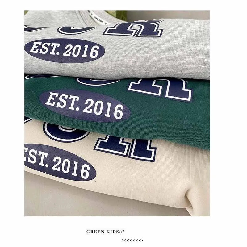 2-6 Years Boys Round Neck Sweater Sets Boys Warm Casual Loose 2Pcs Autumn Spring New Children's Long-Sleeved Letter Sports Suit