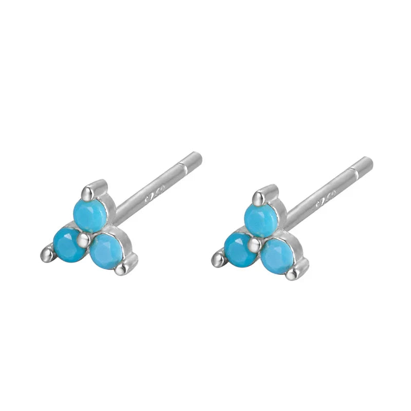 WANTME 925 Sterling Silver Romantic Color Zircon Three-petal Flower Stud Earrings for Women Fashion Huggies Piercing Jewelry