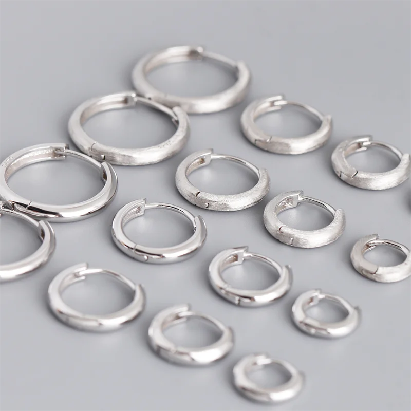 WANTME 925 Sterling Silver Simple Matte Bohemian Round Ear Buckle for Women Punk Unisex Rock Hoop Earring Jewelry Accessories