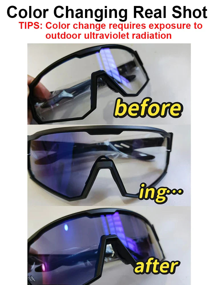 Photochromic Cycling Glasses Men Mountain Bike Sunglasses Women Clear MTB Sports Goggles Bicycle Triathlon Running Baseball