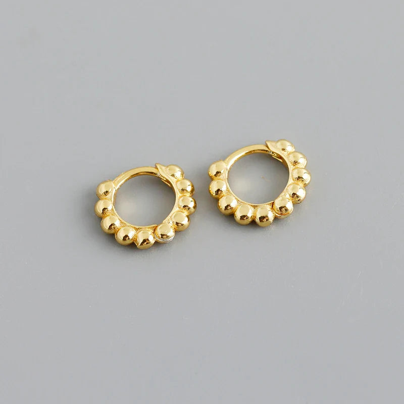 WANTME 925 Sterling Silver Simple Fashion Glossy Beads Gold Huggies Hoop Earrings for Women Gothic Piercing Jewelry Accessories