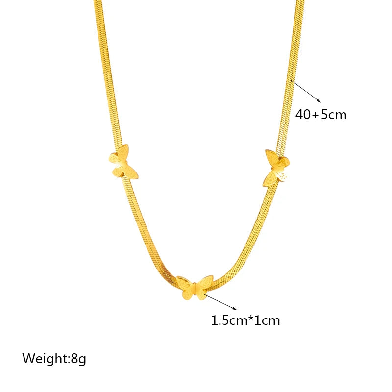 Stainless Steel Pearl Heart Butterfly Green Stone Pendant Necklace For Women