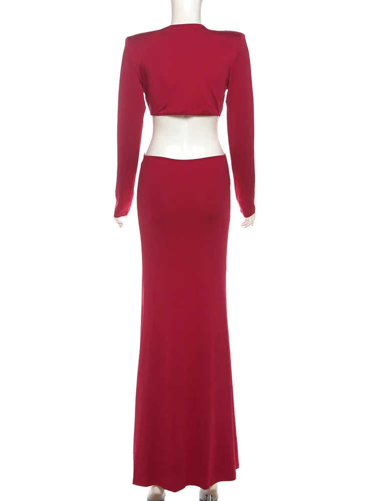 kliou Waistless V-neck Women Maxi Dresses Classic Elegant Lapel Full Sleeve V-neck Sheath Vestidos Female High Street Bodycon