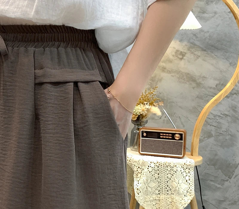Plus sizeIce Silk Elastic Waist Wide-Leg Shorts Female Summer High Waist Drape Korean Casual Loose Soft Women's Shorts