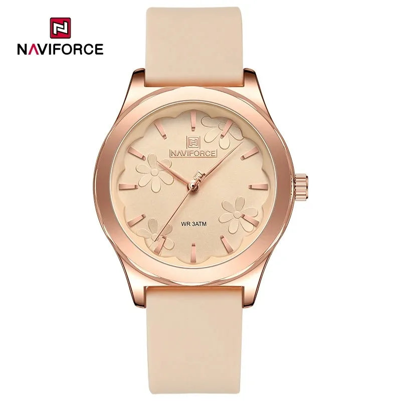 NAVIFORCE Watches for Women Creative Fashion Flower Dial Wristwatch Ladies Quartz Waterproof Shockproof Female Clock Gifts 2024