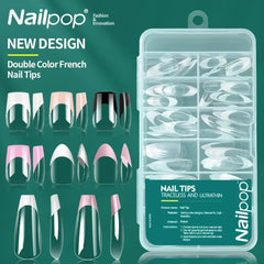 Nailpop French Nail Tips 120PCS Short French Full Cover White Clear False Nails 12 Sizes Square Acrylic Press On Nails with Box