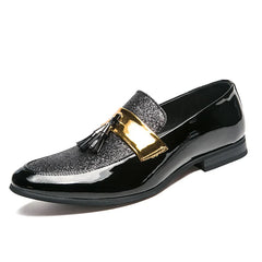 Men Party Flats Black Golden Formal Patchwork Tassel Leather Casuals Shoe