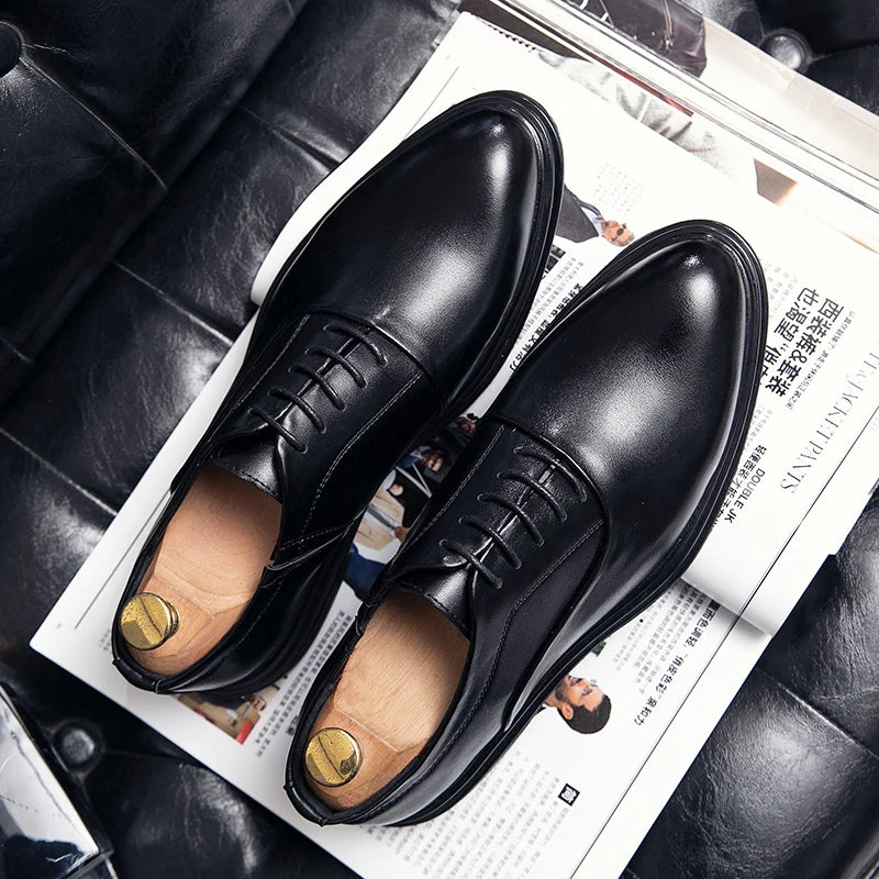 Business Formal Leather Shoes Men's Casual with Suit Low Top Solid Wedding Shoes Color Fashion Oxford Shoes Pointed Office Shoes