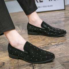 Black Rhinestone Men loafers Gold Spiked Rivets Formal Men Casual Shoes