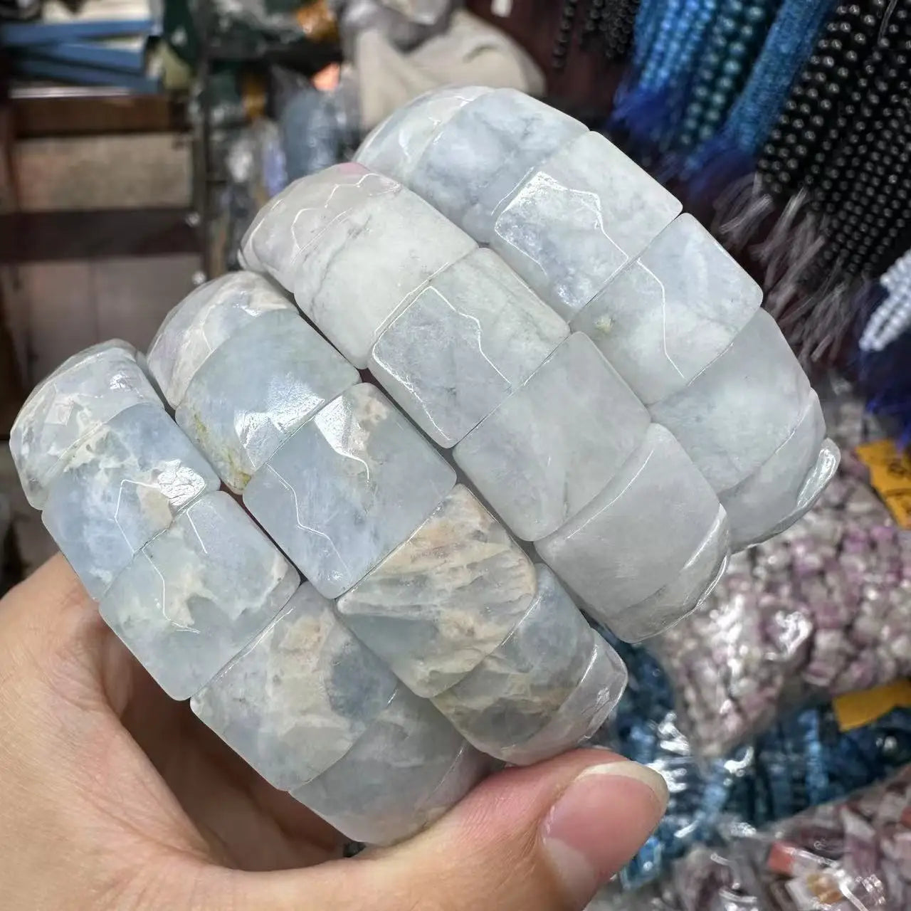 Natural 12x15mm Faceted Stone Unique Crystal Citrine Agate Amethyst Pyrite Fashion Elastic Handcrafted Bracelets Energy Bangles