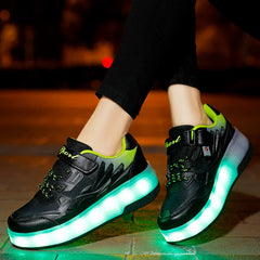 Children's Kids Boys Girls USB Charging Glowing Casual Sneakers Led Light Wheels Outdoor Parkour Roller Skate Shoes Sports