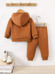 Newborn Baby Boy Long Sleeve Fleece Hoodie with Number Letter Pattern And Casual Sports Pants Set Autumn Winter Outdoor Wear