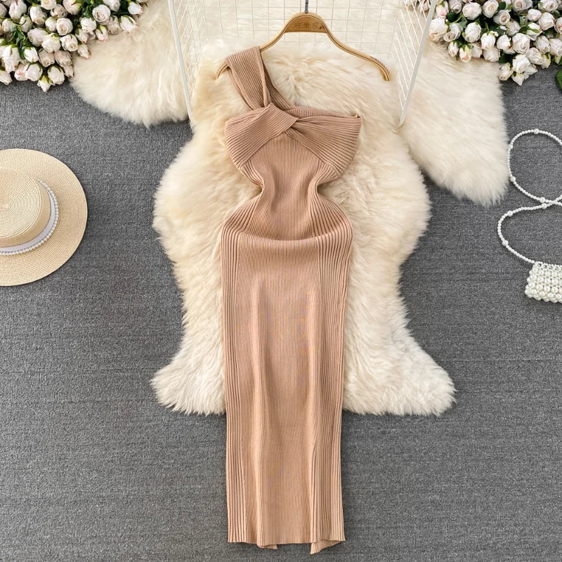 Formal attire Dresses:  Sleeveless Knit  Dress Slim High Waist Evening Party Dress