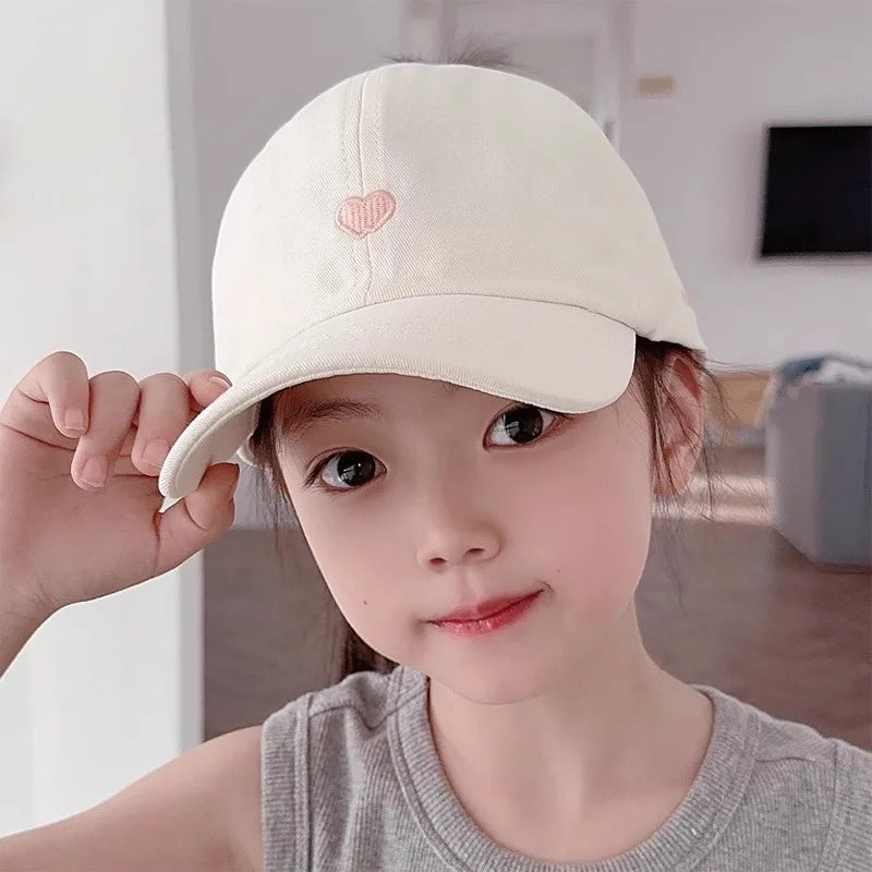 Kids Baseball Caps for Boys Girls Sun Hat Love Heart Hollow High Ponytail Caps Children Adjustable Baseball Caps for 4-12 Years