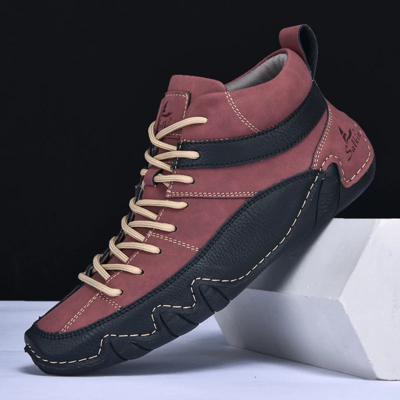 New 2024 Handmade Leather Men Boots Autumn Design Sneakers Man Breathable Casual Leather Shoes Men Ankle Boots Outdoor Fashion