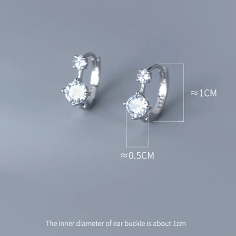WANTME 925 Sterling Silver Simple Shiny Black Zircon Statement Ear Buckle for Women Fashion Elegant Party Hoop Earrings Jewelry