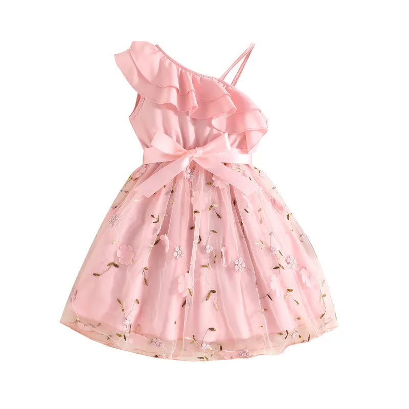 Dress For Kids 2-7 Years old Birthday Ruffled Embroidered Sleeveless Floral Princess